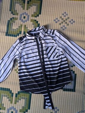 Black & White Striped Button-Up Blouse